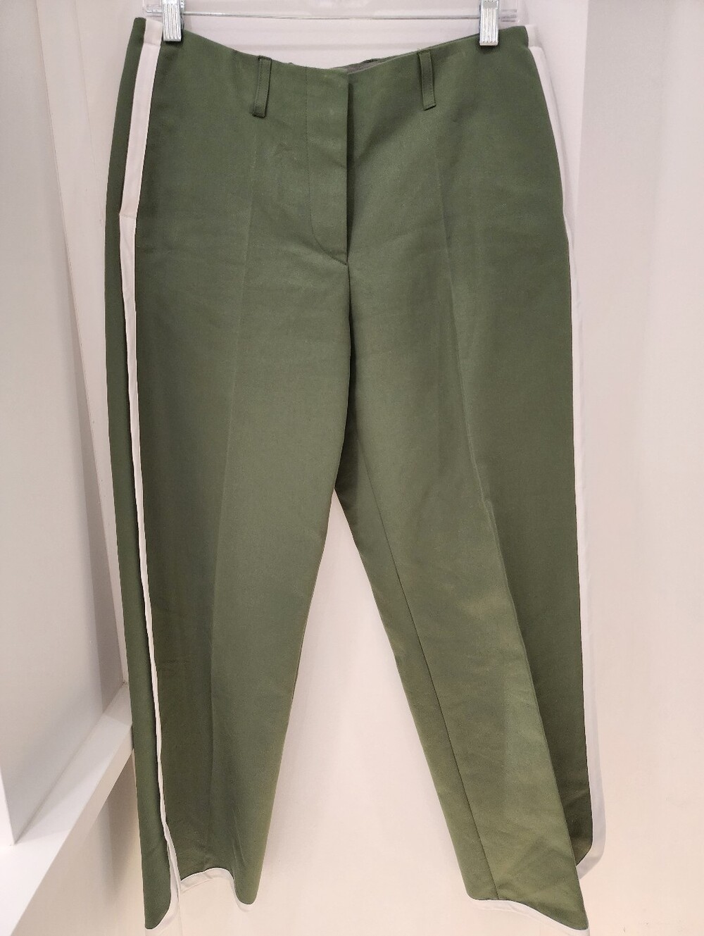 Dries Van Noten Olive Green Striped Cotton Straight-Leg Pants EU 38 - Picture 3 of 15